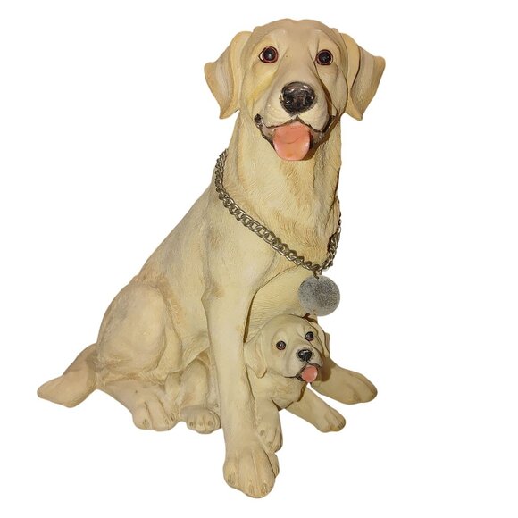 Unknown Other - Yellow Labrador Dog Puppy Figurine Chain Collar 11 Inches Tall Resin Sculpture
